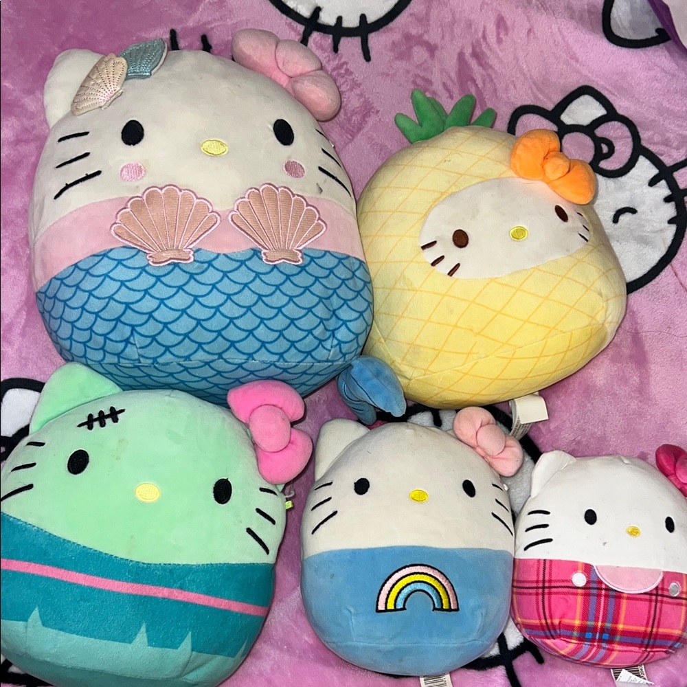 Hello Kitty Plush Set - Pink, Blue, Green, Yellow